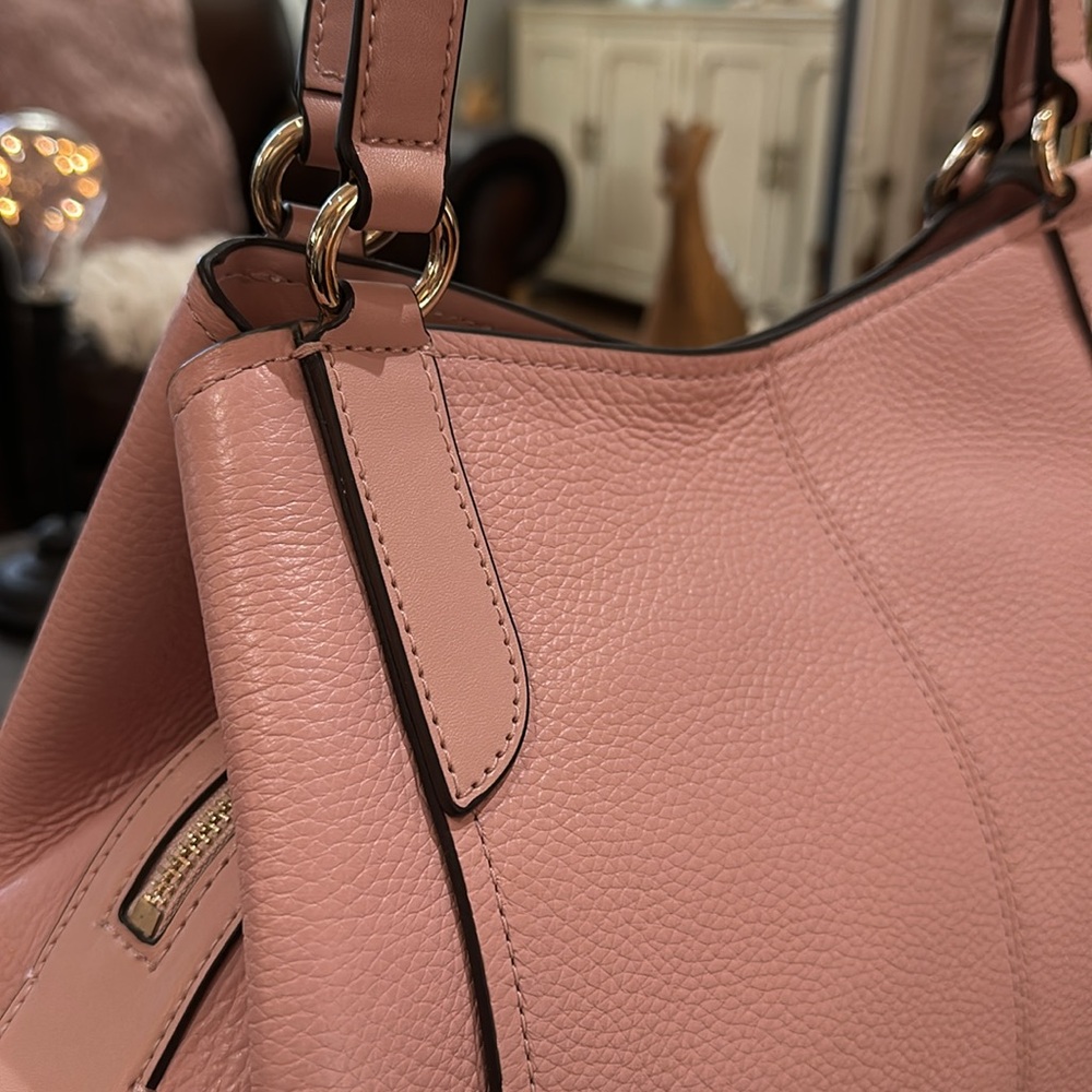 Authentic Michael Kors “Molly” Large Pebble Leather Shoulder Tote in Smokey Rose - Picture 11 of 16